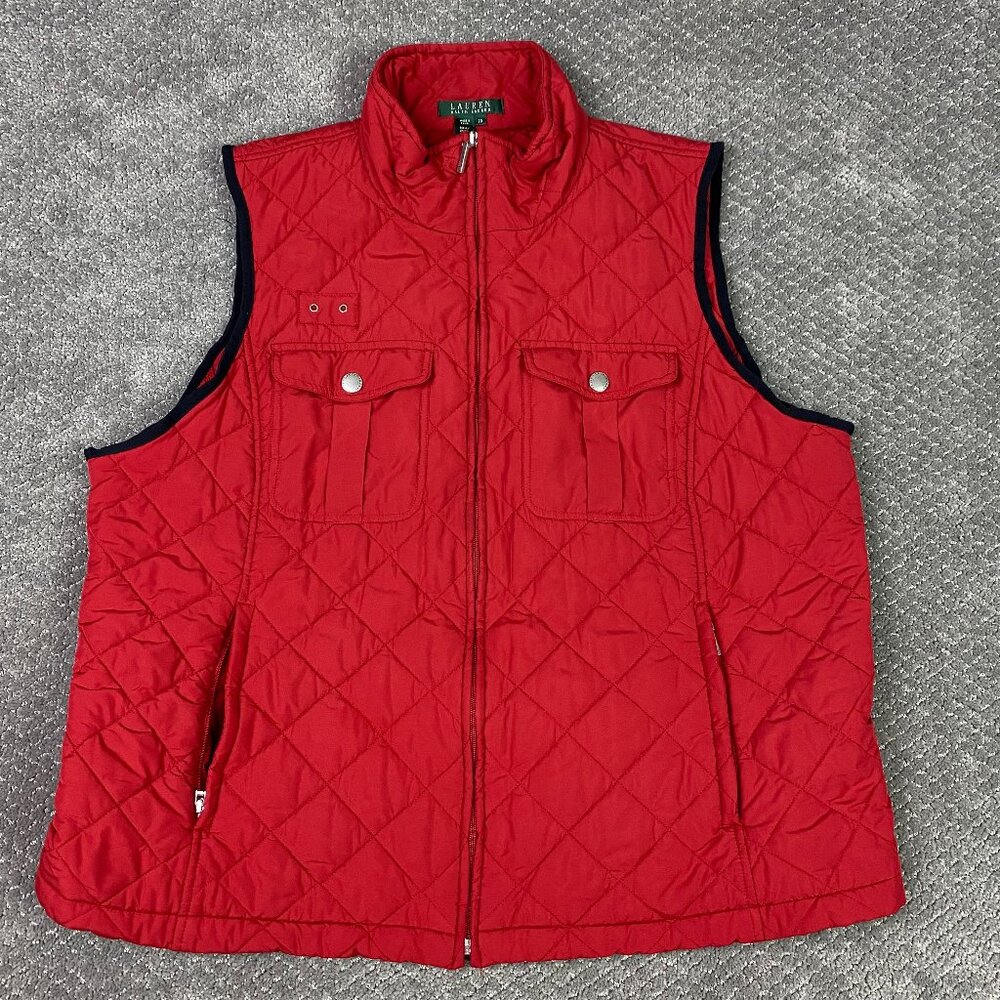 Lauren Ralph Lauren Quilted Vest Womens 2X Red Utility Plus Size Padding Zip